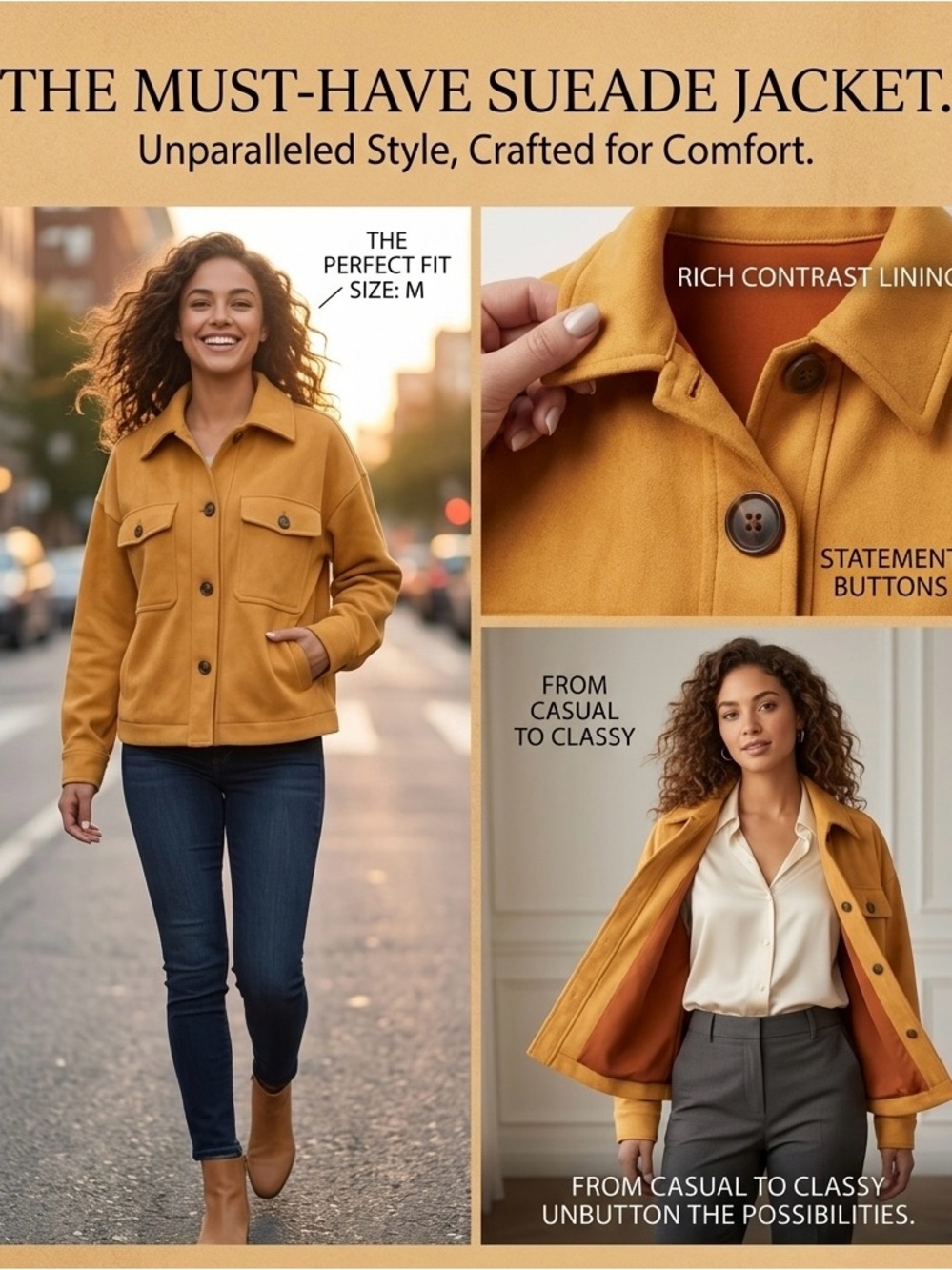 Women's “like Suede” Jacket in Mustard Yellow